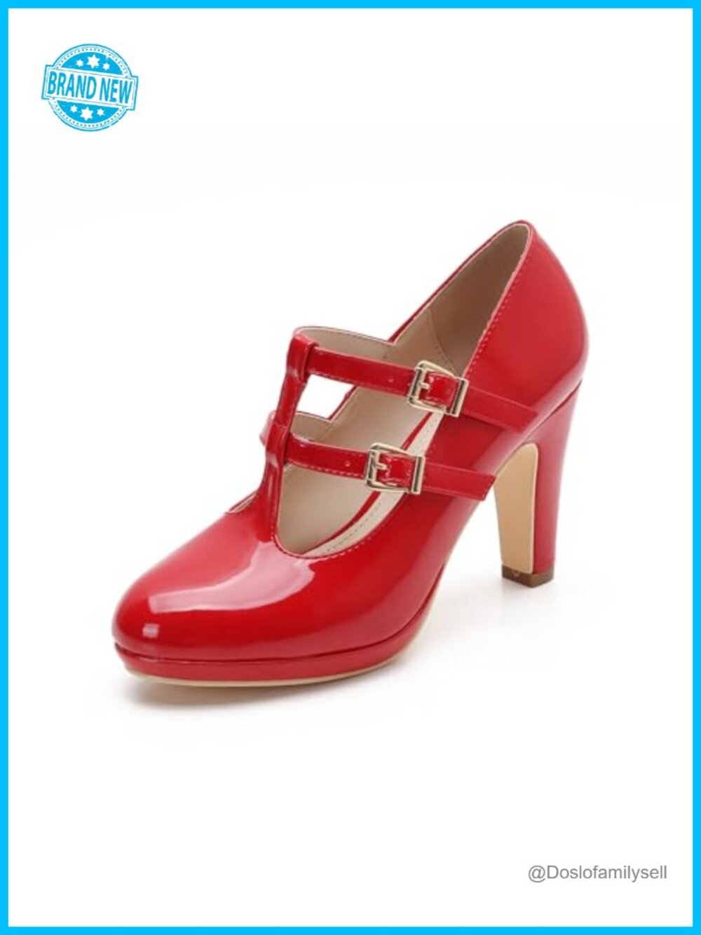 Women's Mary Jane Vintage Heels Chunky Platform T-Strap Dress Pumps Patent